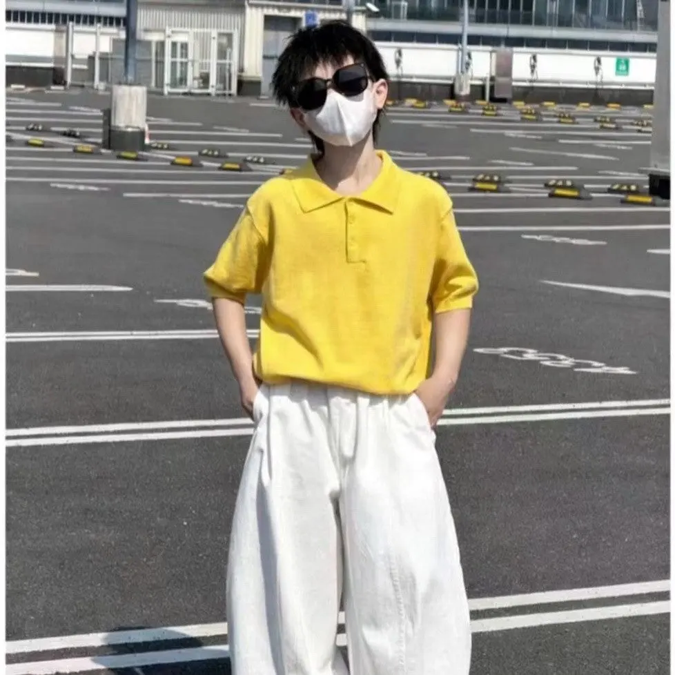 

Boys' Spring/Summer Set Fashion New Style Children's Short Sleeve Polo Shirt+Casual Pants Two Piece Set
