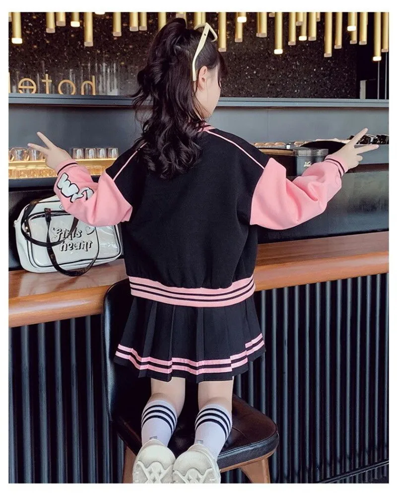 2023 Girls Clothing Sets Children Long Sleeved Coats Skirts Suit Teenage Girl Jacket Baseball Suit Kids Tracksuit Outfit Clothes