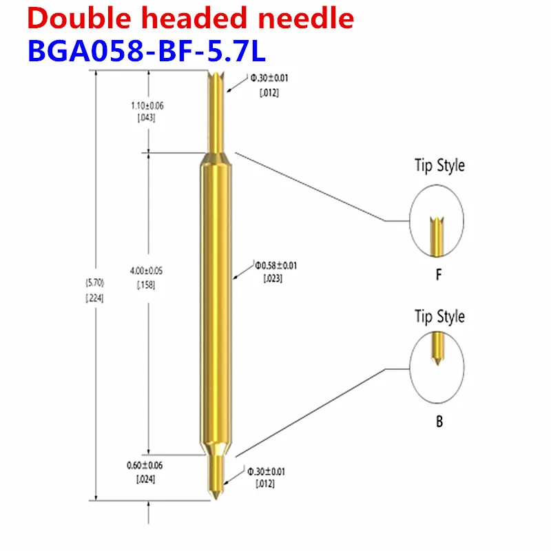 

100PCS BGA Double-Head Pin 058-JJ BB BU BF 5.7mm Semiconductor Dual-Head High Frequency Test Pin IC Test Two-Ended Telescopic