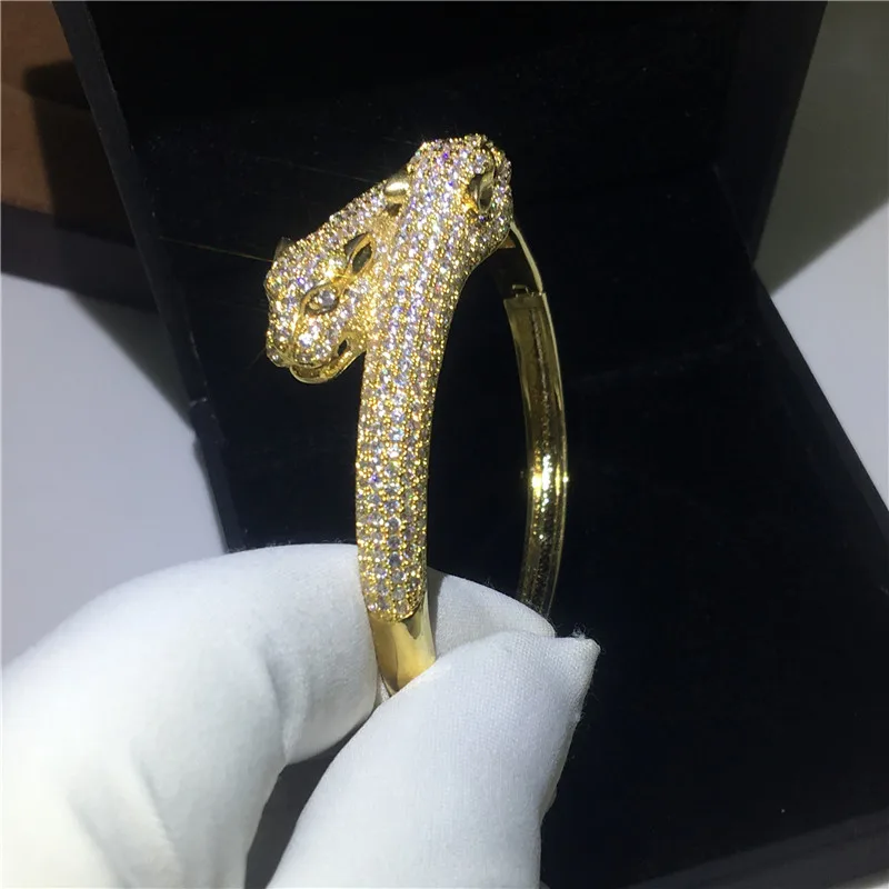 14K Gold Leopard Shape Bangle Pave Setting Lab Diamond Bracelet Bangles for Women Wedding Accessaries