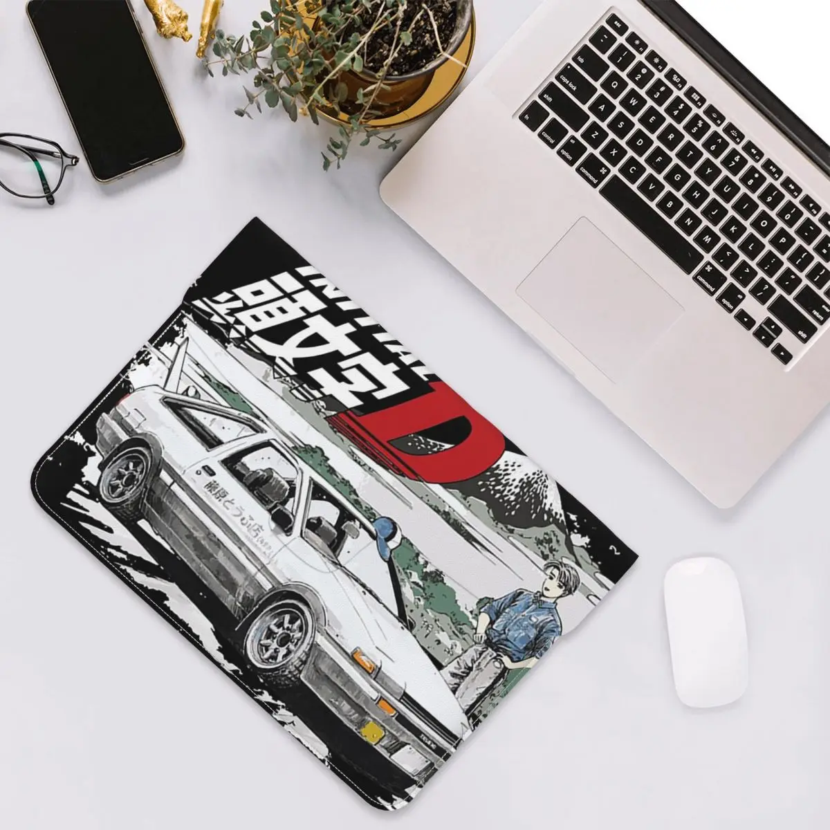 Initial D Deep Forest Drifting AE86 Takumi Raceway PU Leather Horizontal Laptop Sleeve Shockproof Soft Lining Notebook Case 13In