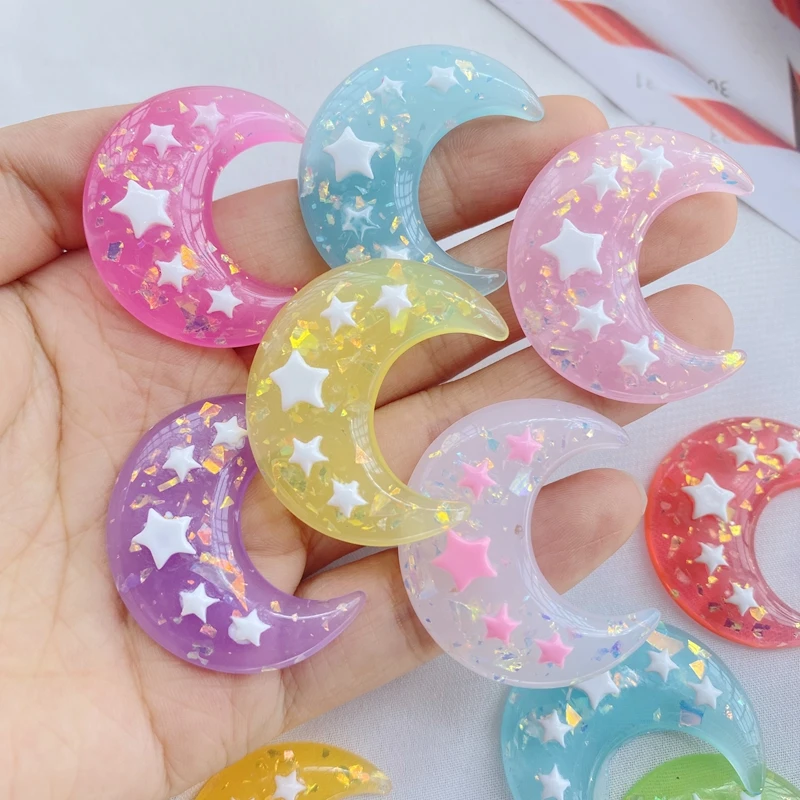 

8 Pcs New Cute Cartoon Stars, Moon Series Flat Back Resin Scrapbooking DIY Jewelry Hairpin Craft Decoration Accessorie