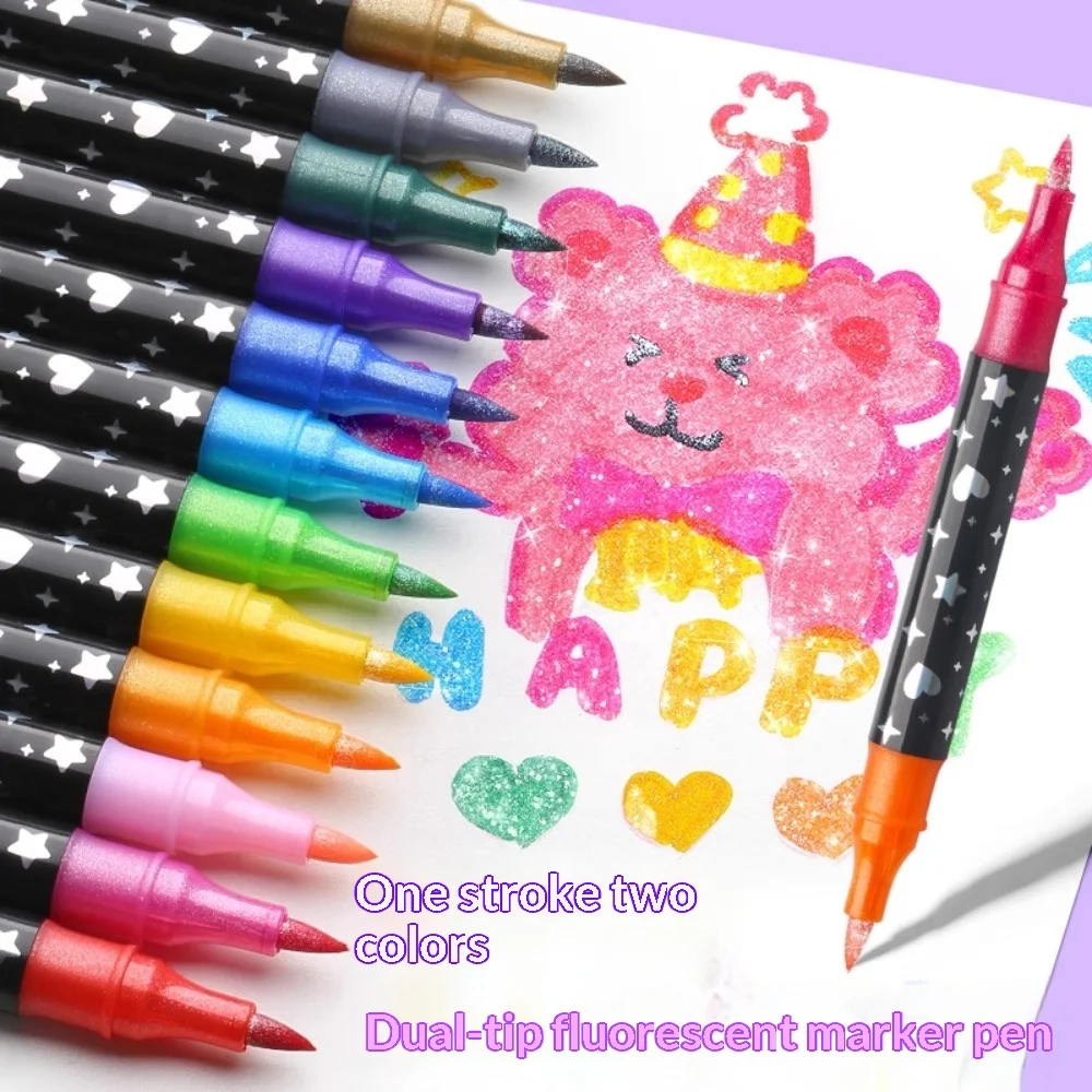 Colorful Double-Ended Glitter Pens Art Markers Metallic Paint Marker Pens DIY Crafts Birthday Cards, Making Poster, Art Supplies