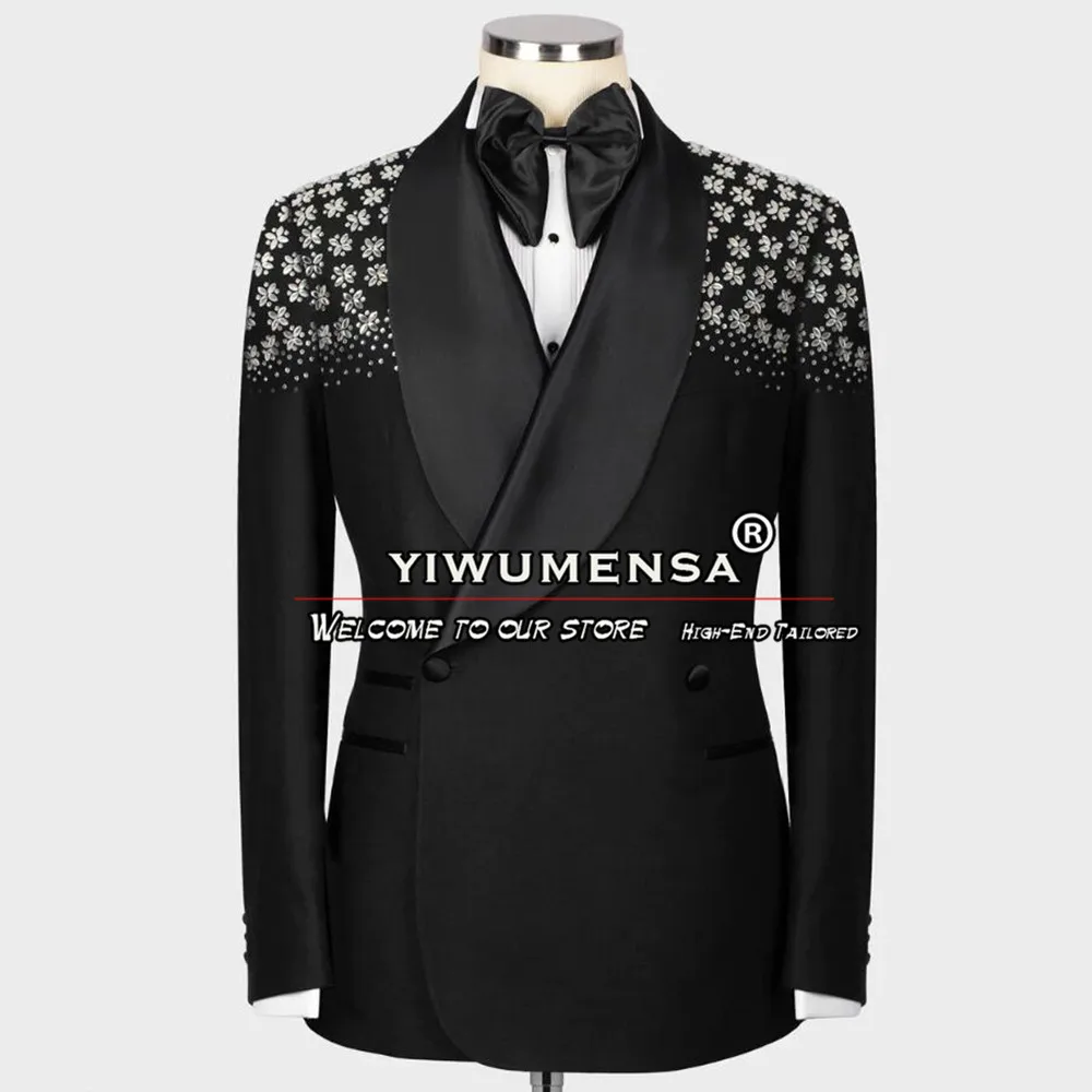 

Beaded Tuxedos Formal Men Suits For Wedding Luxury Prom Groom 2 Pieces Sets Bridegroom Prom Blazers Slim Fit Male Costume Homme