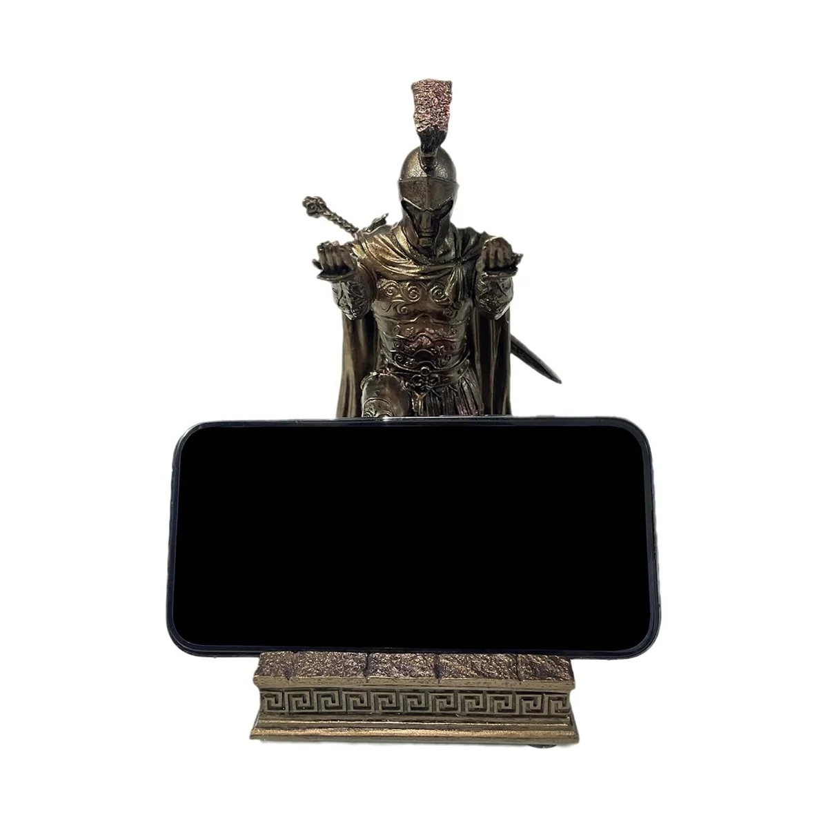 Knight Pen Holder with Helmet Statue Pen Holder Armor Roman Knight with Magnetic Pen Holder Phone Stand Bronze