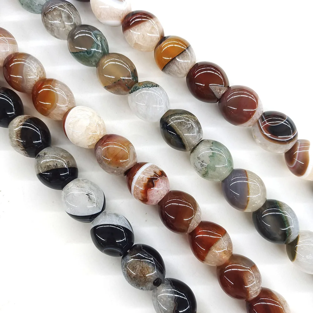 19x18mm Drum Shape Beads Natural Stones Black Gray Red Uruguayan Agate Quartz Crystal Gemstone Bead for DIY Jewelry Making Gifts
