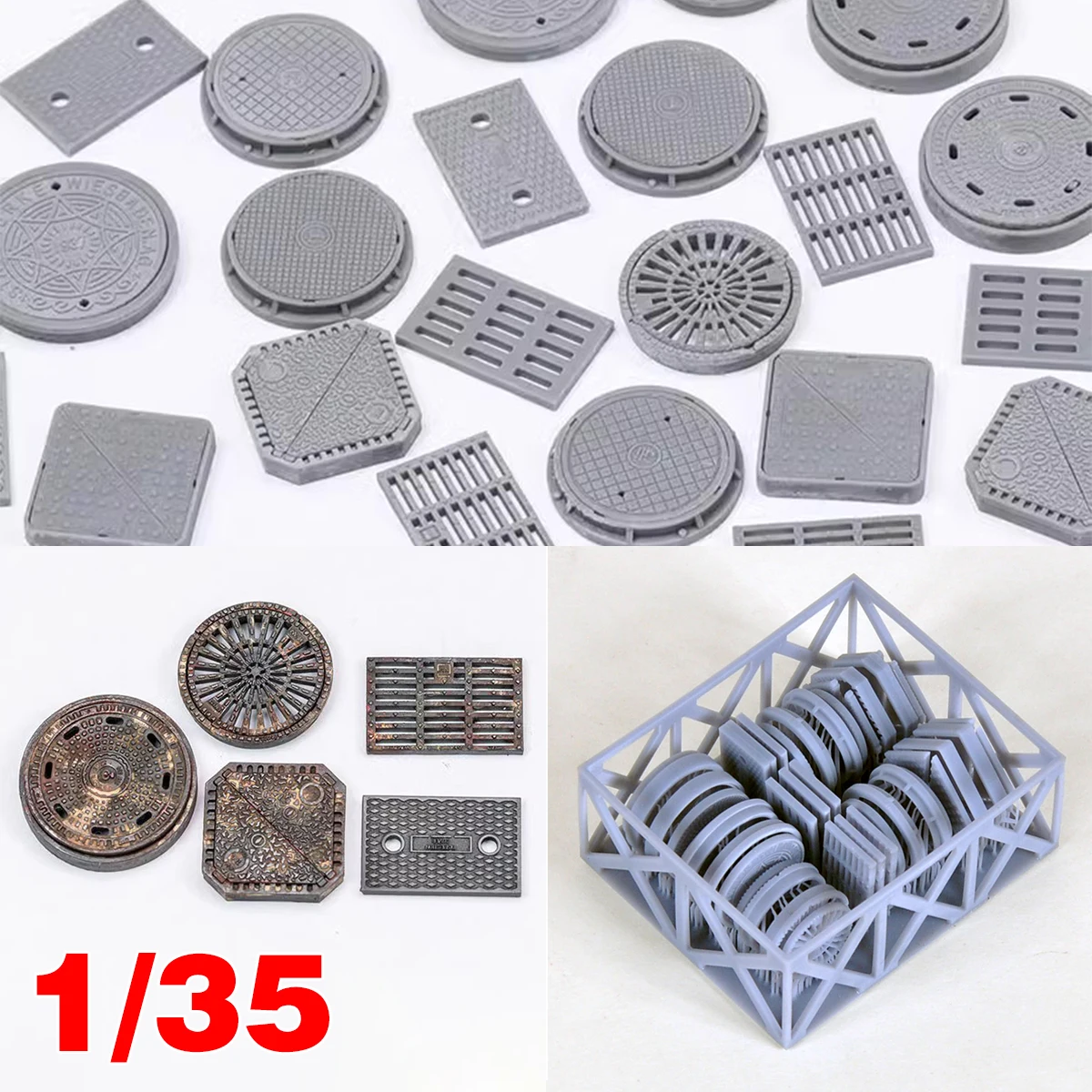 Kit de modelo a escala 1/35, material de construcción, tapa de alcantarilla de metal, cubierta de alcantarilla, zanja de drenaje, modelos de diorama para mesa de arena