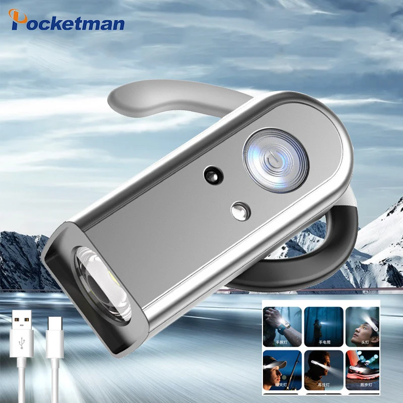 Ear-mounted Smart Motion Sensor Headlamp Super Bright Type-C USB Rechargeable Headlight Portable Night Fishing Head Lamp