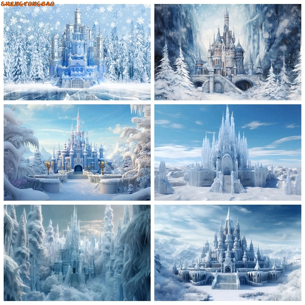 

Winter Castle Backdrop Wonderland White Snow Landscape Princess Girls Birthday Party Decor Baby Portrait Photography Background