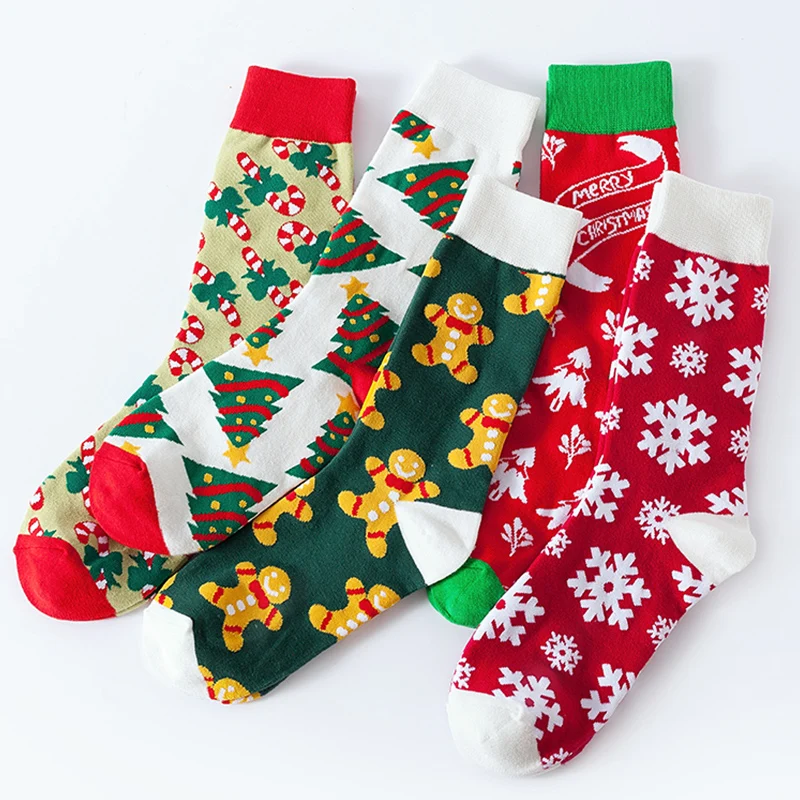 Woman Christmas Socks Funny Xmas Santa Claus Snow Tree Snowflake Elk New Year Fashion Sokken Cotton Middle Tube Happy Socks