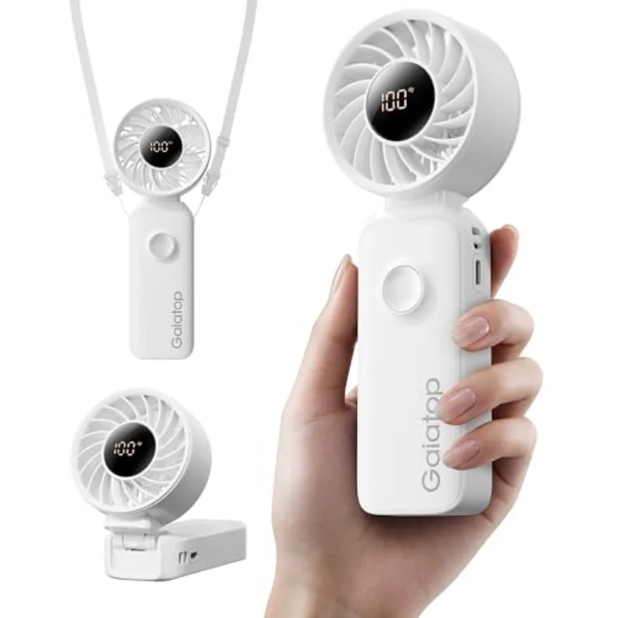 

Portable Handheld Fan, 5 Speed Rechargeable Battery Max 18 Working Hours, 3 IN 1 Neck/Desk/Hand Fan Cooling for Travel, Beach,