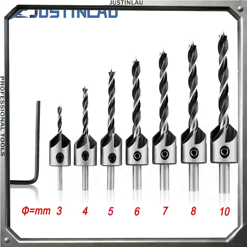 

JUSTINLAU 7 шт. HSS 5 Флейта для зенковки набор сверл для деревообработки 3-10 мм фаски сверла для металла Прямая поставка центр