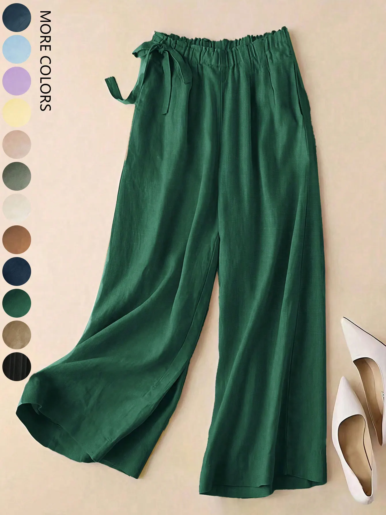 Womens Wide Leg Pants High Waist Drawstring Elastic Waist Casual Summer Loose Fit Palazzo Trousers Beach Vacation Pants