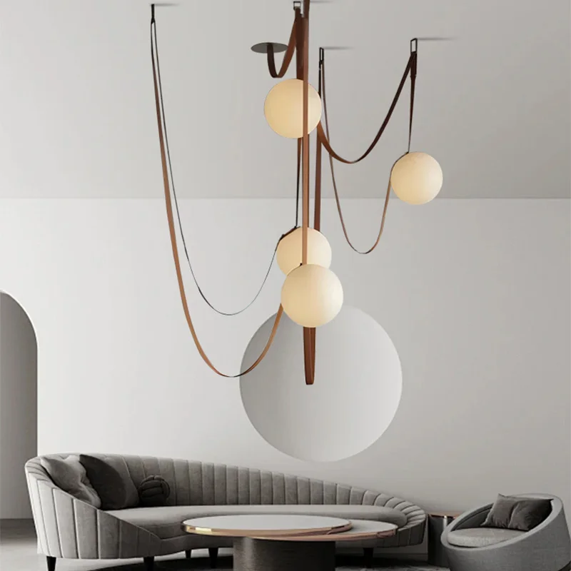 

French Dining Room Leather Chandelier Duplex Loft Stairwell Villa Ceiling Lighting Dimmable Suitable For Living Room