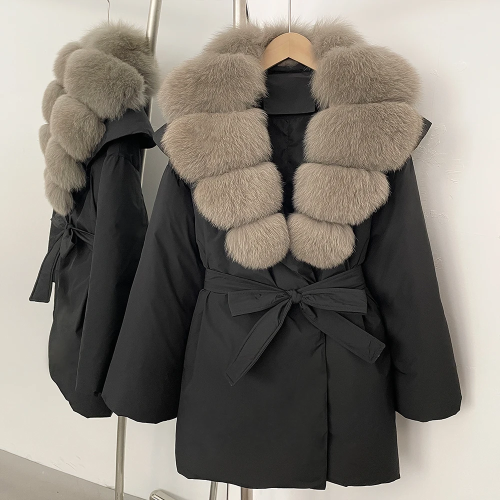 المرأة 2025 جديد الأبيض بطة أسفل معطف موضة سميكة الحرب الشتاء ملابس خارجية الطبيعية ريال فوكس الفراء طوق جديد رقيق سترة منفوخة #4