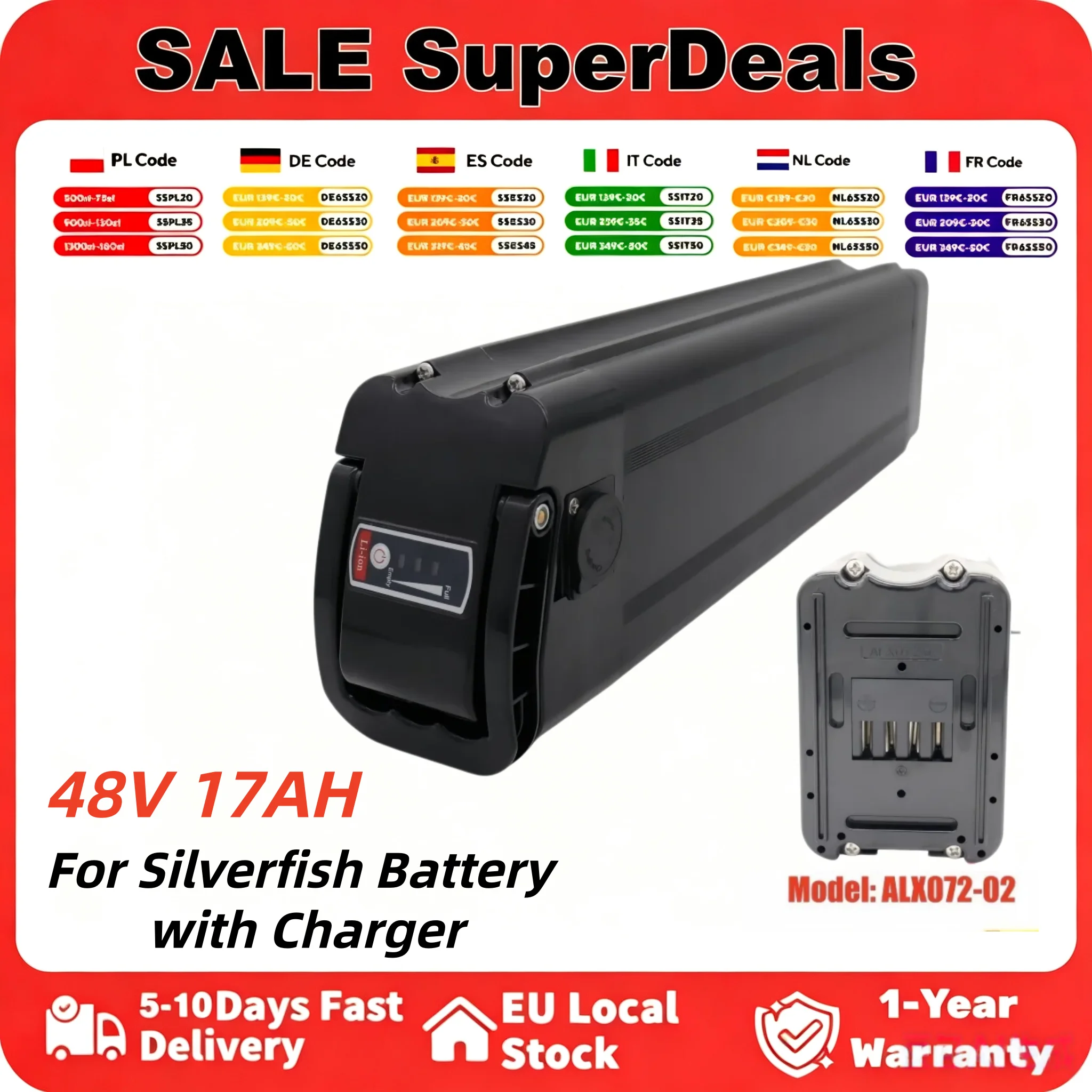48V 17Ah Akku 18650 Lithium-Akku mit eingebautem BMS für Silverfish 250W-750W Bafang Motor-Kit mit Ladegerät
