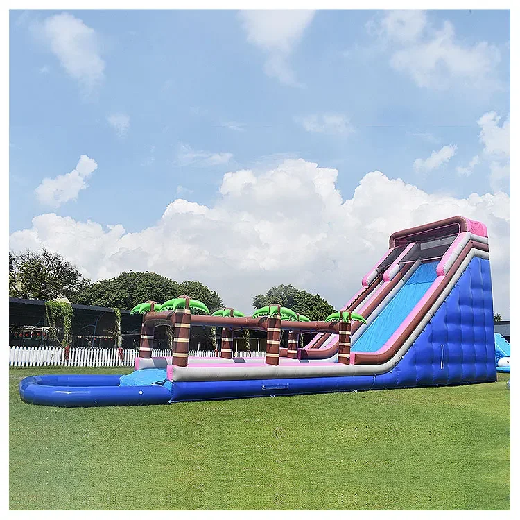 New design happy hop commercial cheap bouncy castle backyard park games long inflatable slides commercial inflatable water slide