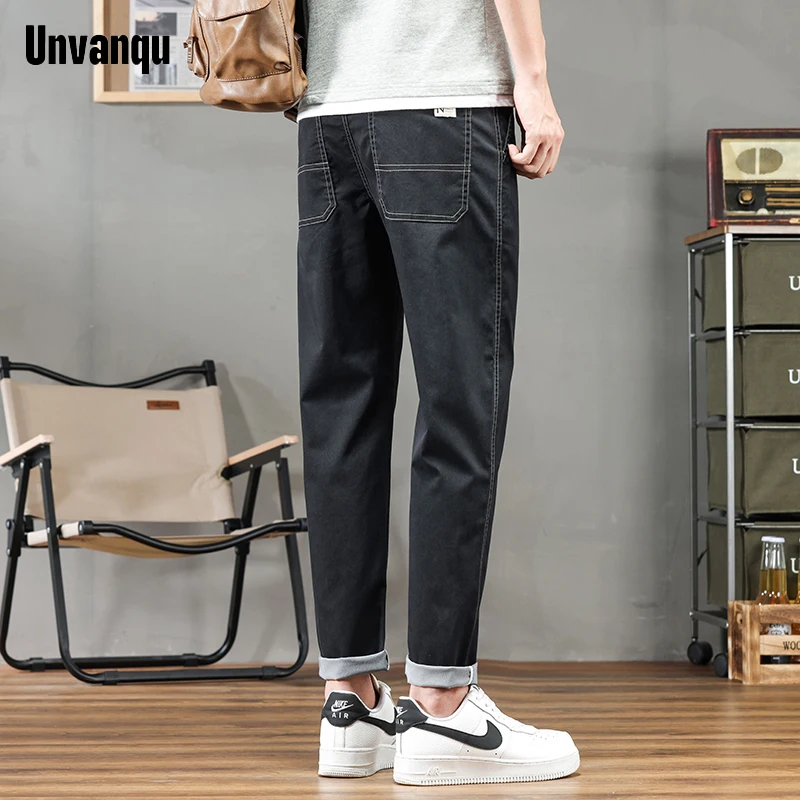 Unvanqu Korean Style Small Straight High Quality Casual Pants 2024 Spring New Style Fashion Versatile Men's Slim Simple Overalls