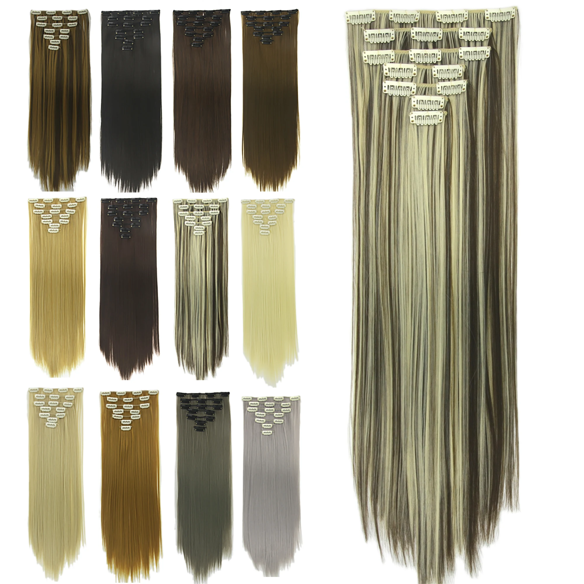 

Soowee Straight Synthetic Hair Extensions Clip in Fake Hair Pieces for Women Perruque Cabelo