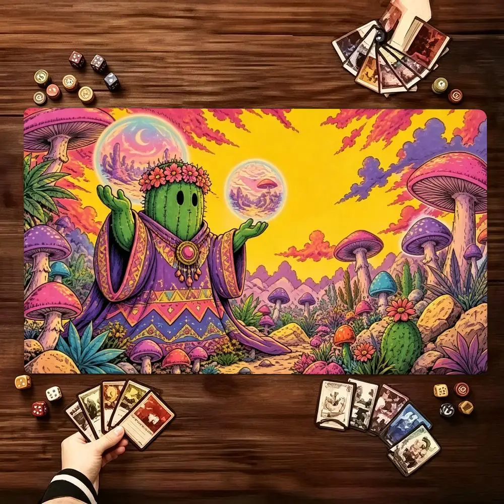 Extended Gaming Mousepad Psychedelic Mushroom Trippy Stitched Edges Anti-Slip Base XXL Large Mousepad for Gamer TCG Deskmat