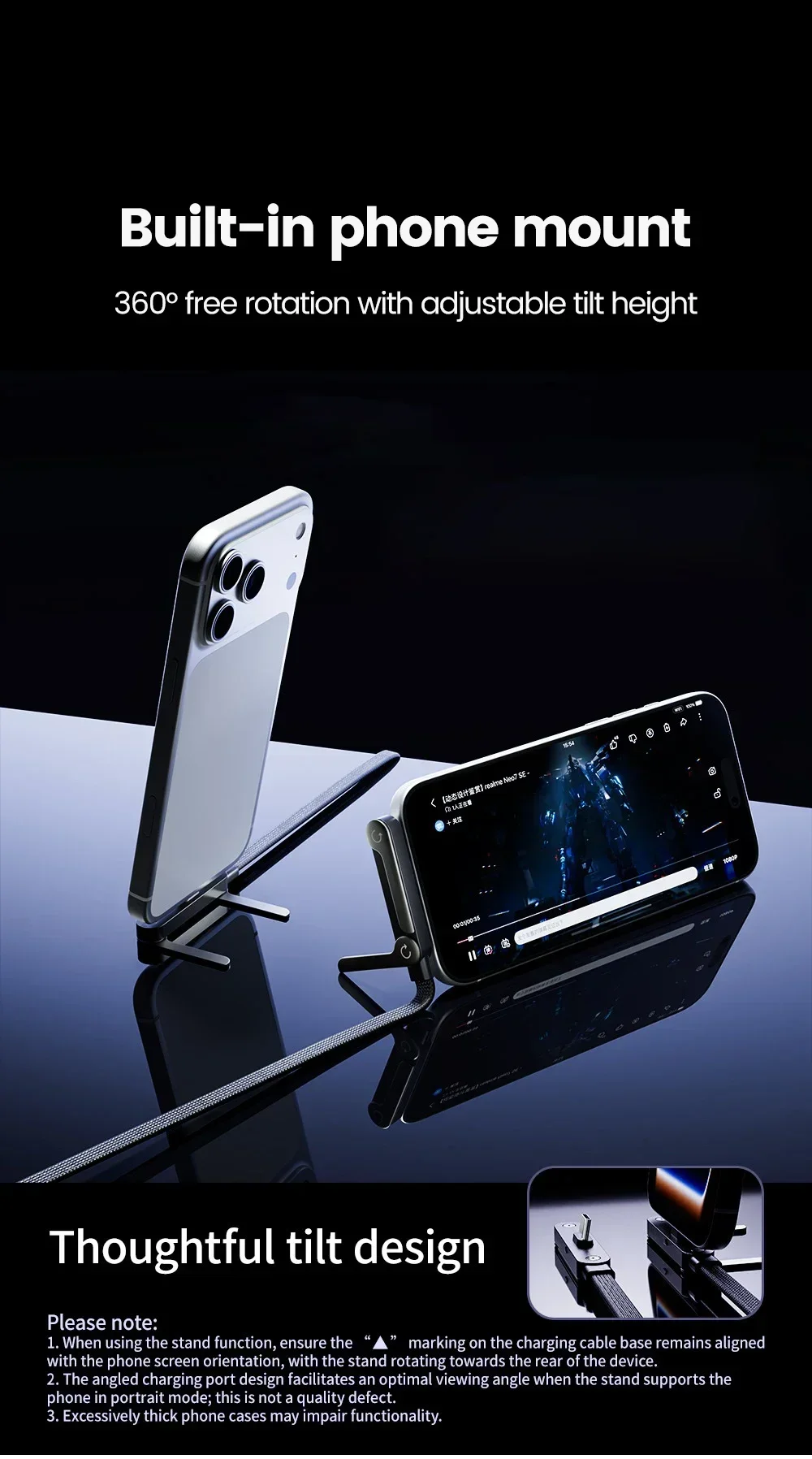 3/1 Stück Faltbares Ladekabel mit integriertem Ständer, Schnellladekabel für Telefon und Tablet, 240W Ultra-Schnelles Datenkabel, Telefonhalter – Detail 8