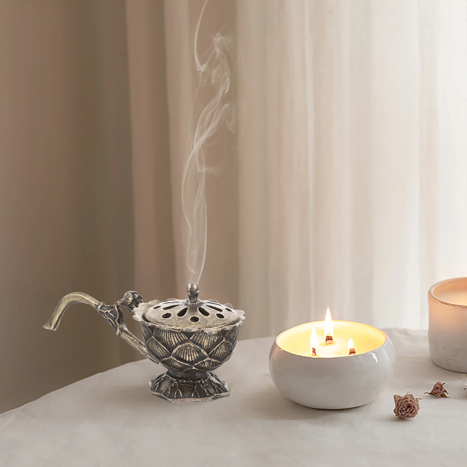 

Incense Burner Retro Censer Decor Mini Tabletop Bronze Home Ornament Good Luck For Desktop Bookshelf Use With Cones