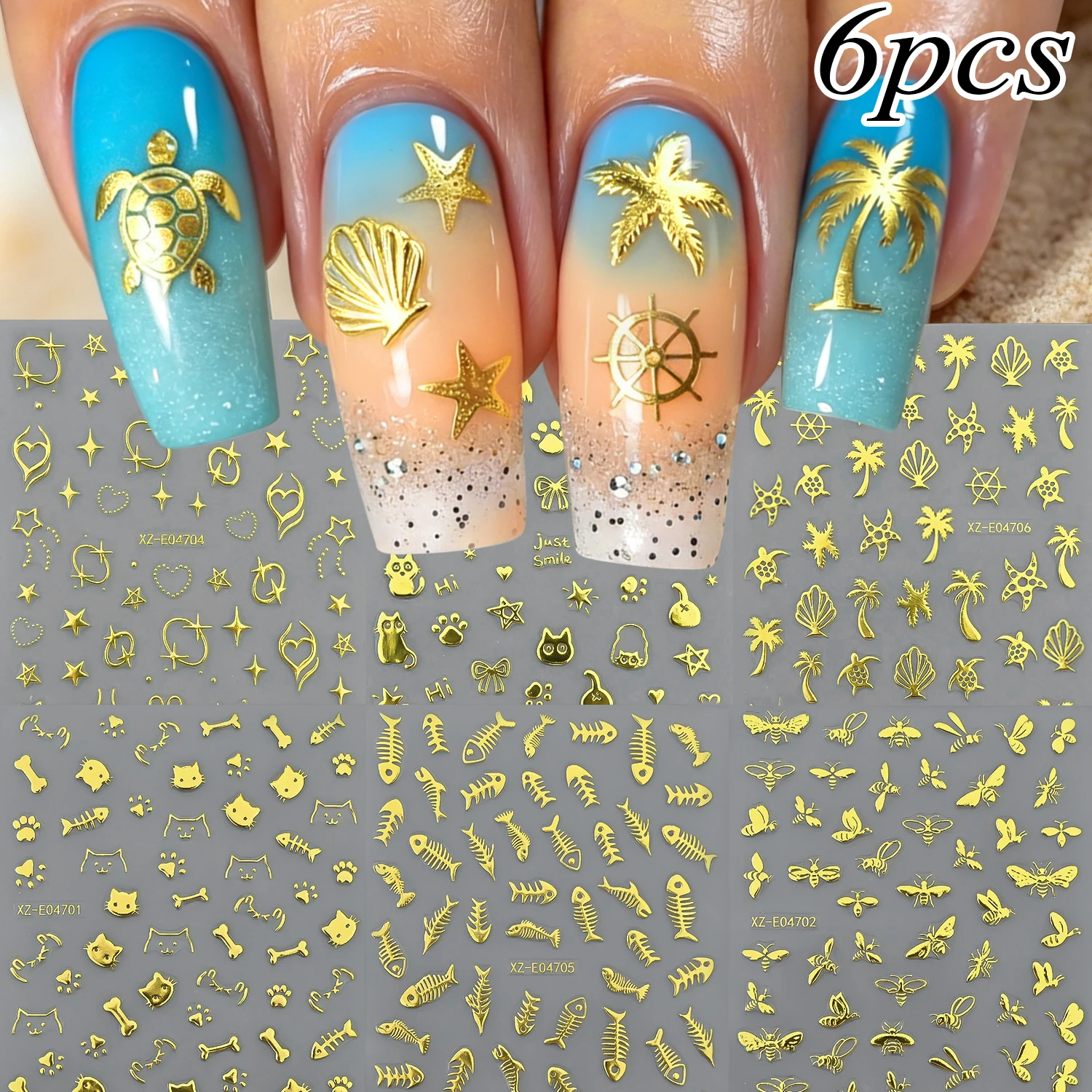6 Stück 3D Metallic Silber Nagelaufkleber Unregelmäßiges Leoparden-/Stern-/Kurvenlinien-Design Nagelkunst-Abziehbilder Y2K Abstrakte Linien Maniküre-Dekoration