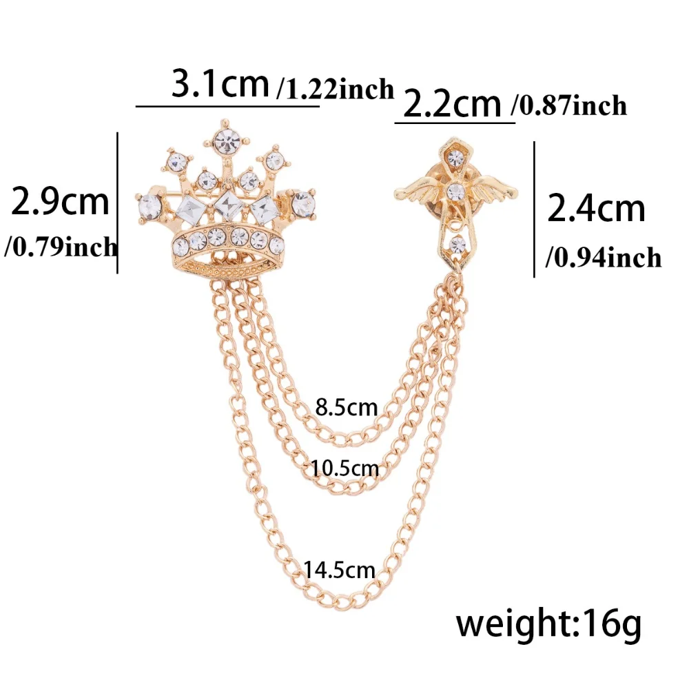 Retro High-end Trendy Men's Brooch Delicate Crown Wing Chain Cross Pin Suit Coat Tassel Medal Pin Accessory