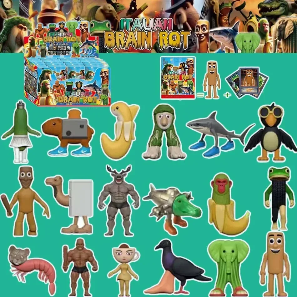 

24PCS Italian Brainrot Kids Anime Surprise Box Toy Tung Tung Tung Sahur Action Figures Card Sets Funny Meme Child Birthday Gifts