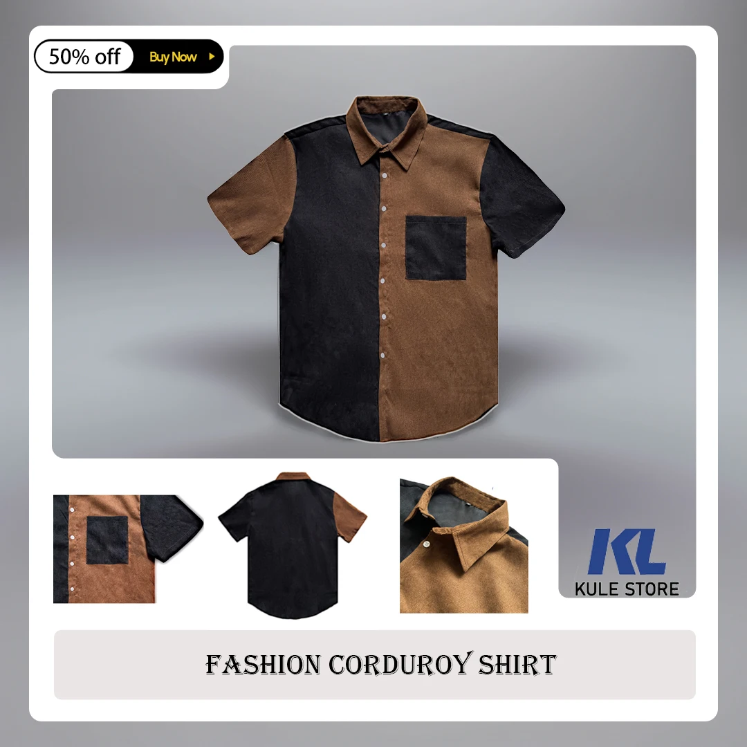 

Menswear Men’s Shirt Corduroy Patchwork Single Breasted Short Sleeve Leisure Vacation Collar Men's Top thneed Clothe