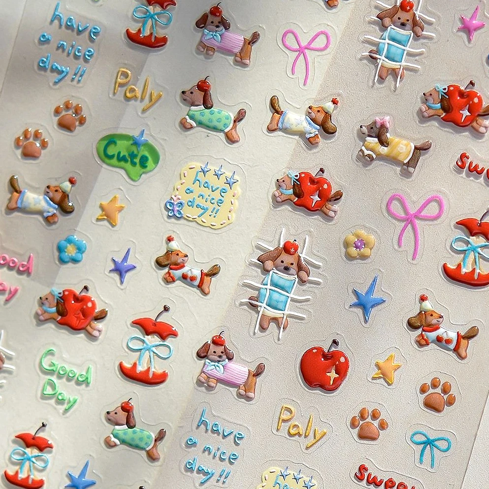 

Jelly Dog Apple Cat's Paw Puppy Bowknot Bear Star Animal Balloon Watermelon Cake Summer Nail Art Stickers Decals Manicure Tools