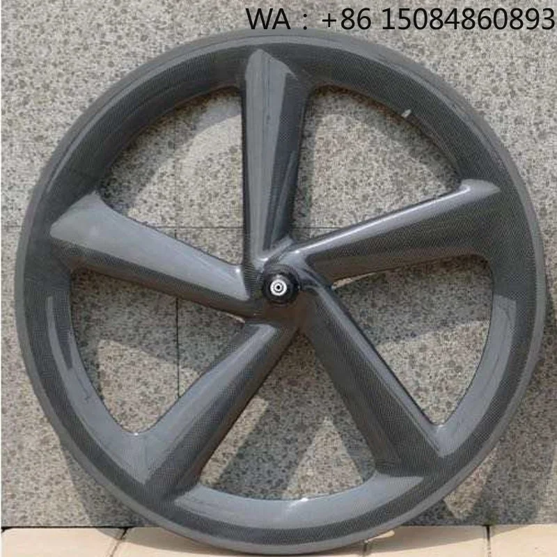 

700c 5-Spoke Carbon Wheelset, full carbon fiber rim UD/3K/12K finish, dual brake compatible lightweight folding road bike wheel