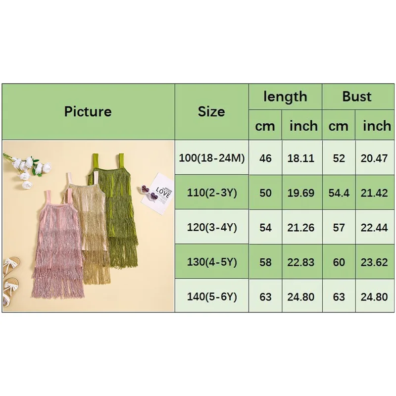 Kids Girls Tassel Sling Dress Summer Sleeveless Tasseled Solid Color Party Dress Dance Dress Clubwear for Children 2-6Years