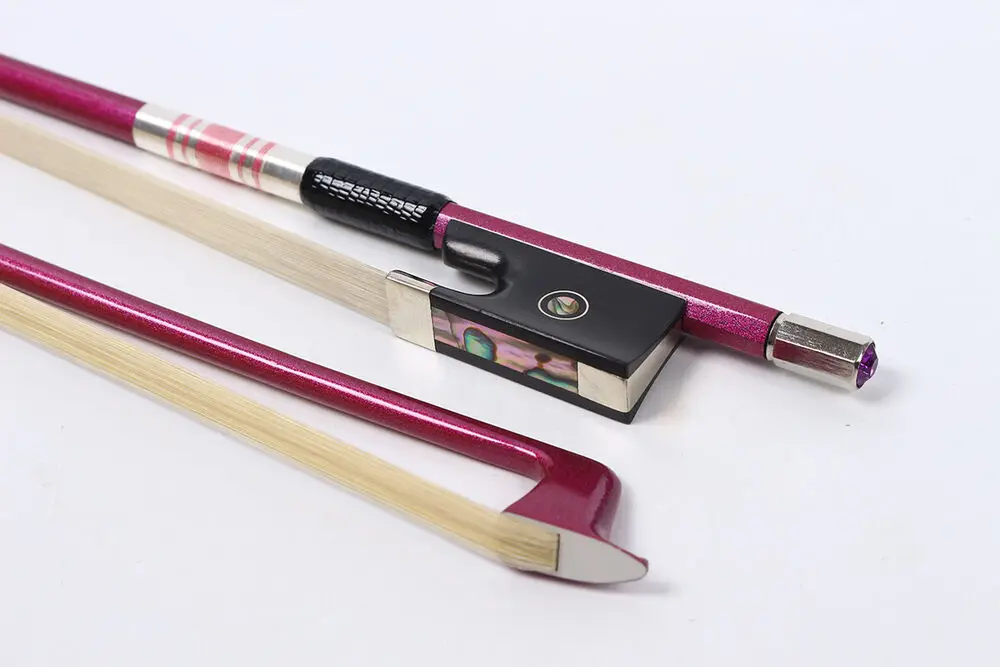 4/4 Violin Bow Pink Carbon FIber Ebony Frog Double Eyes Inlay with Drill Horse Hair Well Balance Upright for Violinist