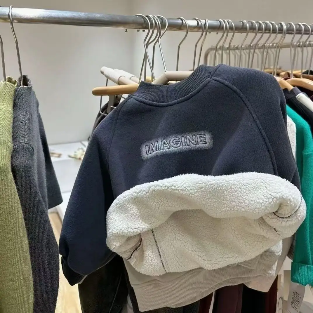 

Korean 2025 Winter Children Boys Sweatshirt Cotton Letter Print Infant Babys Boy Pullovers Raglan Sleeve Kids Boy Integrated Top