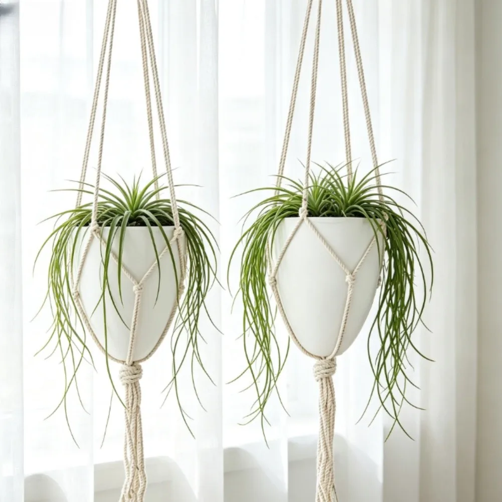 2PCS Macrame Hanging Basket with Wicking Reservoir and Removable Inner Container for Indoor Potted Plants in Any Room