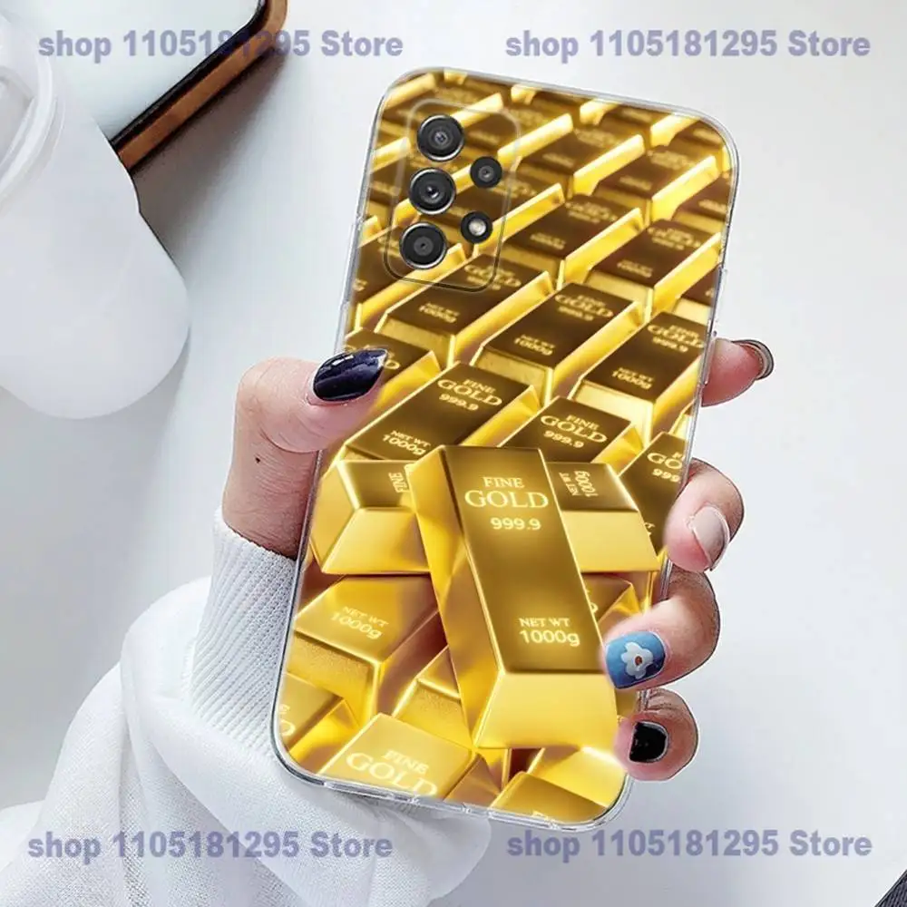حافظة هاتف فنية ذهبية نقود من السيليكون لهاتف سامسونج S23,21,22,20 FE lite,S10,9,PIus,A70,ناع شفاف