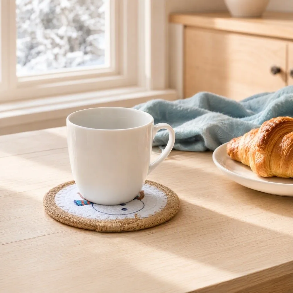 Rustic Nordic Trivet Christmas Cup Mat Heat Resistant Handmade Pot Table Mat Woven Cotton Rope Round Insulated Mat Home Decor