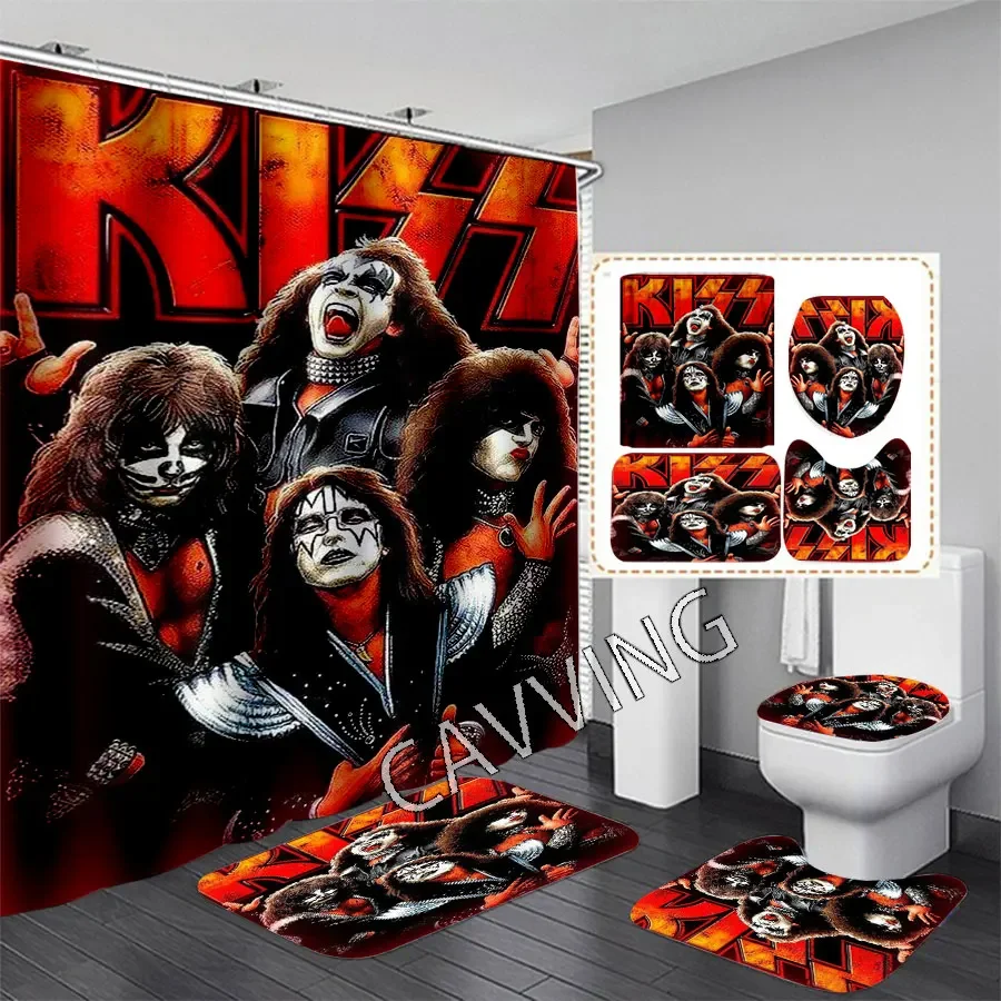 CAVVING 3D Print  KISS ROCK BAND  Shower Curtains Waterproof  Bathroom Curtain Anti-slip Bath Mat Set Toilet Rugs Carpets