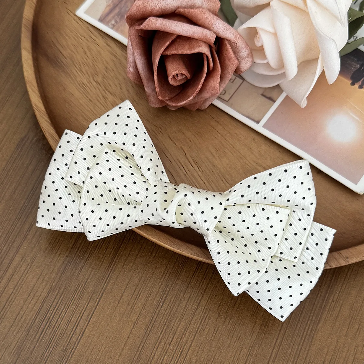 Women French Polka Fashion And Versatile For Girls Headpiece Back Of Head Hair Accessory Dot Retro High-end Bow Sweet Hair Clip