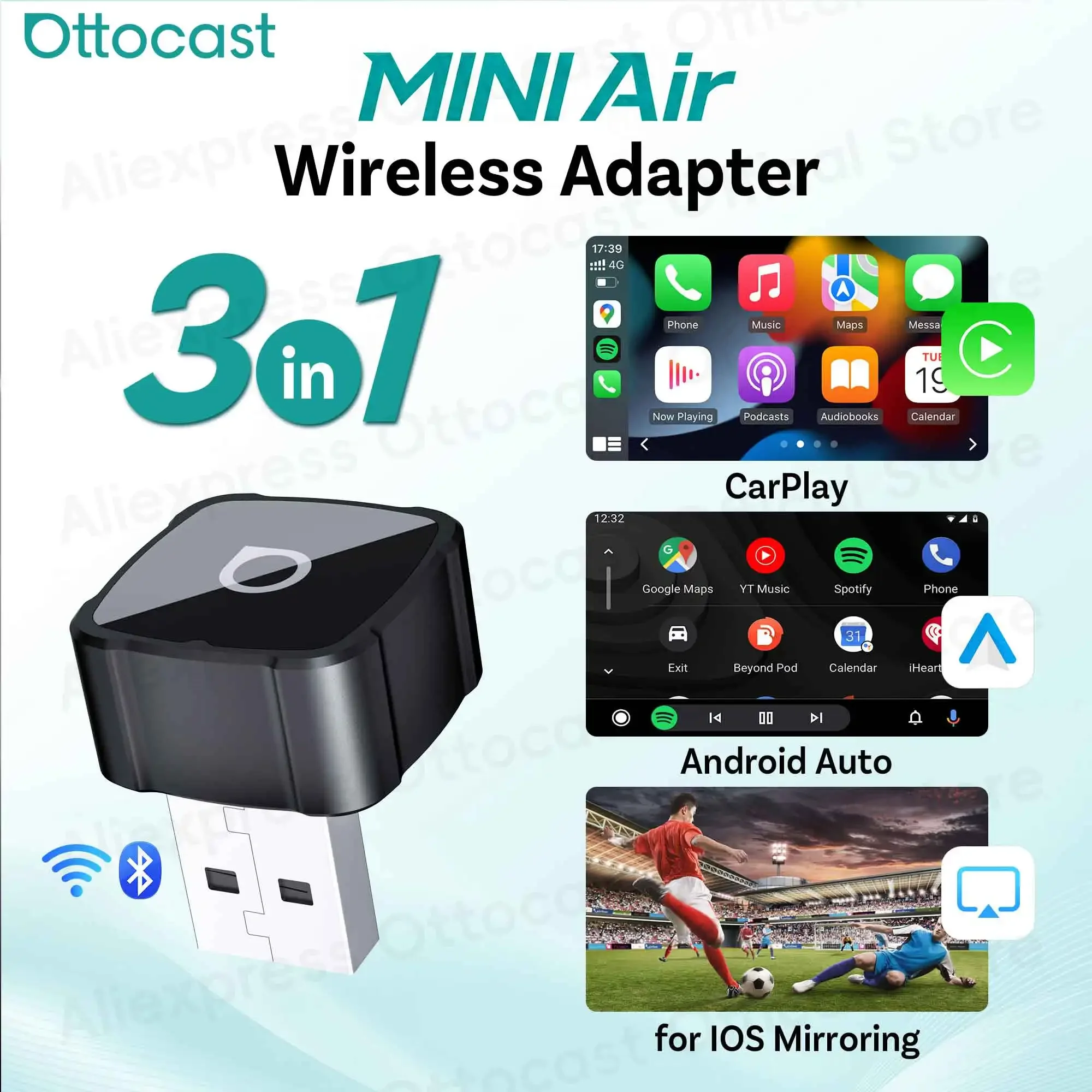 

OTTOCAST Express MINI AIR 3 in 1 Cube Adapter 4.0 Wireless CarPlay Android Auto for iOS Screen Mirroring Car Accessories 2026