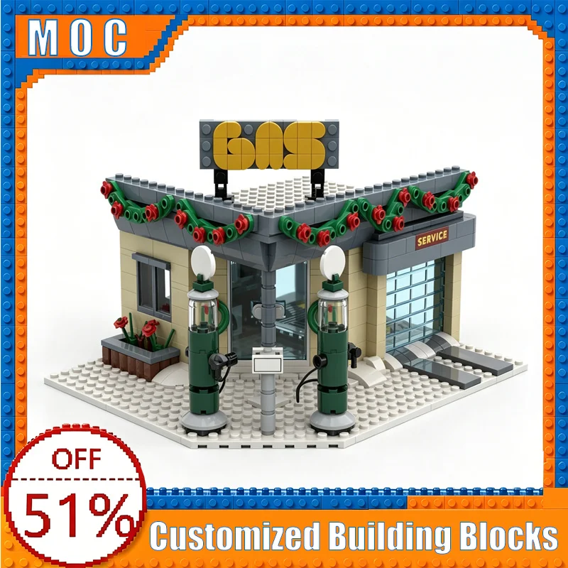 

638 PCS Winter Village Gas Station Christmas Themed Building Blocks Model Assembly Toy Creative Ornament Birthday Present Gifts