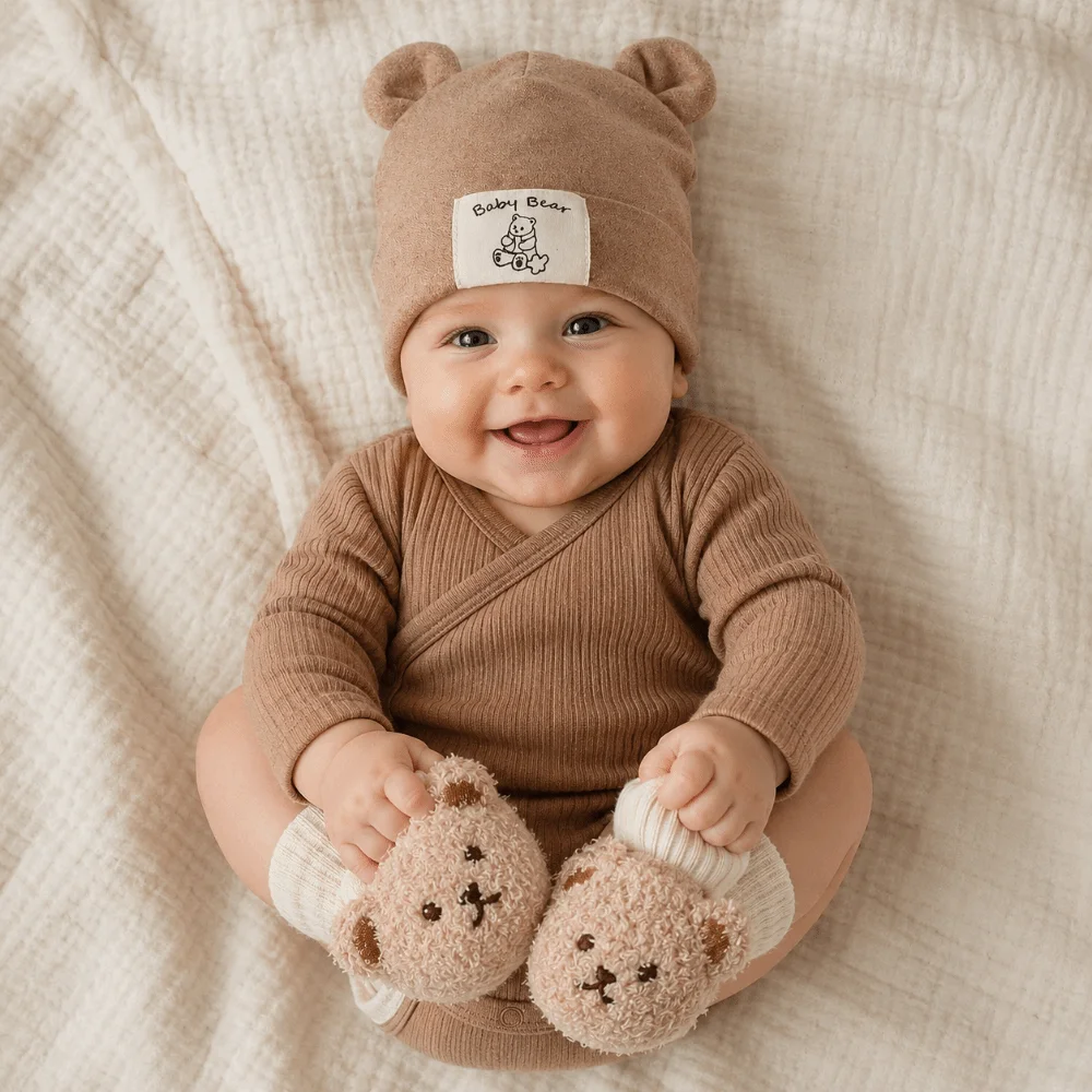 Baby Hat Sock Set 2Pcs/Set Cute Cotton Set Warm Breathable Infant Cap Socks Pullover Cap Cartoon Baby Turban Sock Newborn Winter - view 4