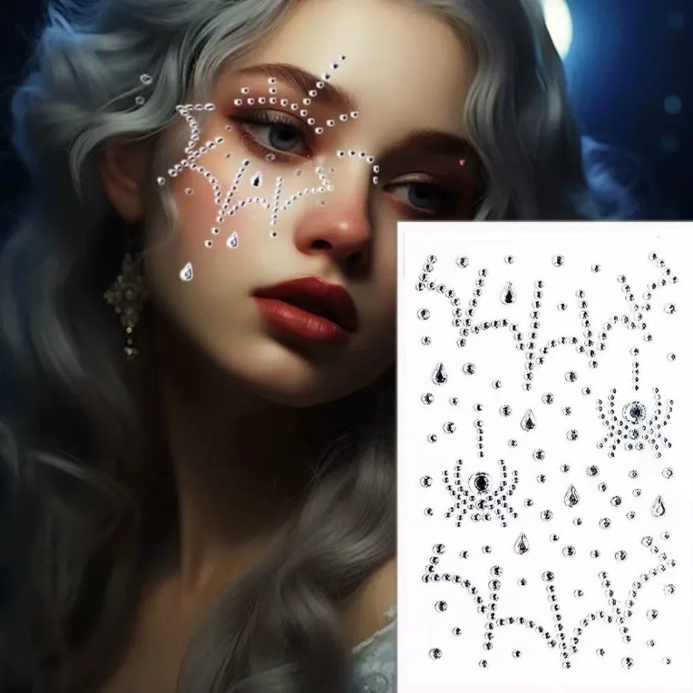2PCS Shiny Halloween Stickers Self Adhesive Spider Pattern Rhinestones Stickers Versatile Convenient Facial Crystal Stickers