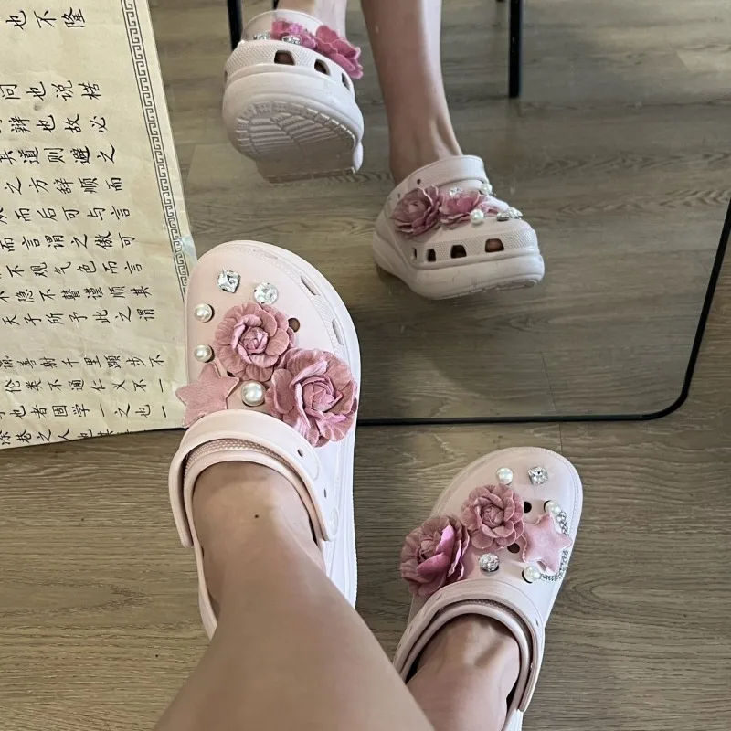 DIY Colorful Flower Shoe Charms for Crocs Vintage Luxury Stars Clogs Jeans Fashion Elegant Pearl Rhinestone Shoe Accessories New