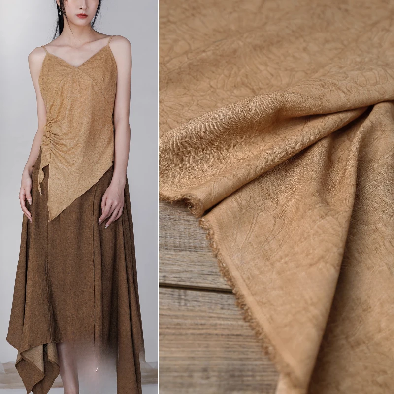 Apricot Camel Lotus Jacquard Fabric Cotton and Linen Fried Color Retro Literary Shirt Dress Clothing Designer sewing Fabric