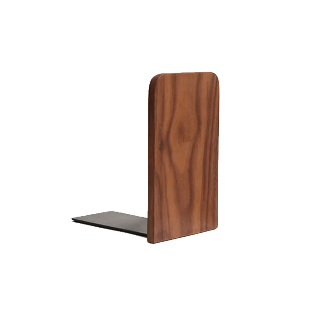Black Walnut Bookend Creative Wood Design Book Support Rack Office School Organizer Stand for Books Files Magazines Shelves