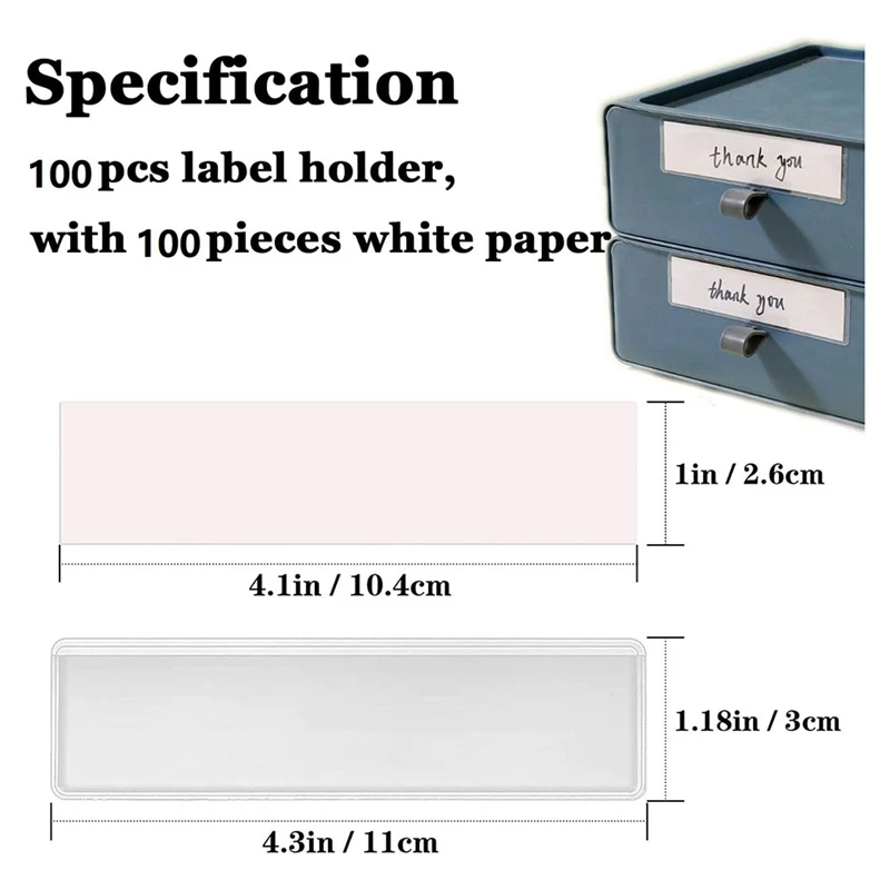 Label Holders Adhesive Shelf Tag Clear Shelf Tag Index Card Pockets Drawers File Storage Bins Label Holder Durable 100 Pack