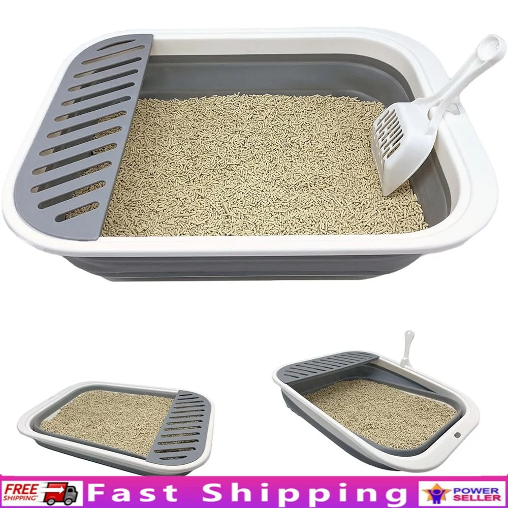 

Foldable Cat Litter Box Travel Potty Collapsible Toilet Shallow Pan Easy Access Kittens Disabled Older Cats Pet Bathroom