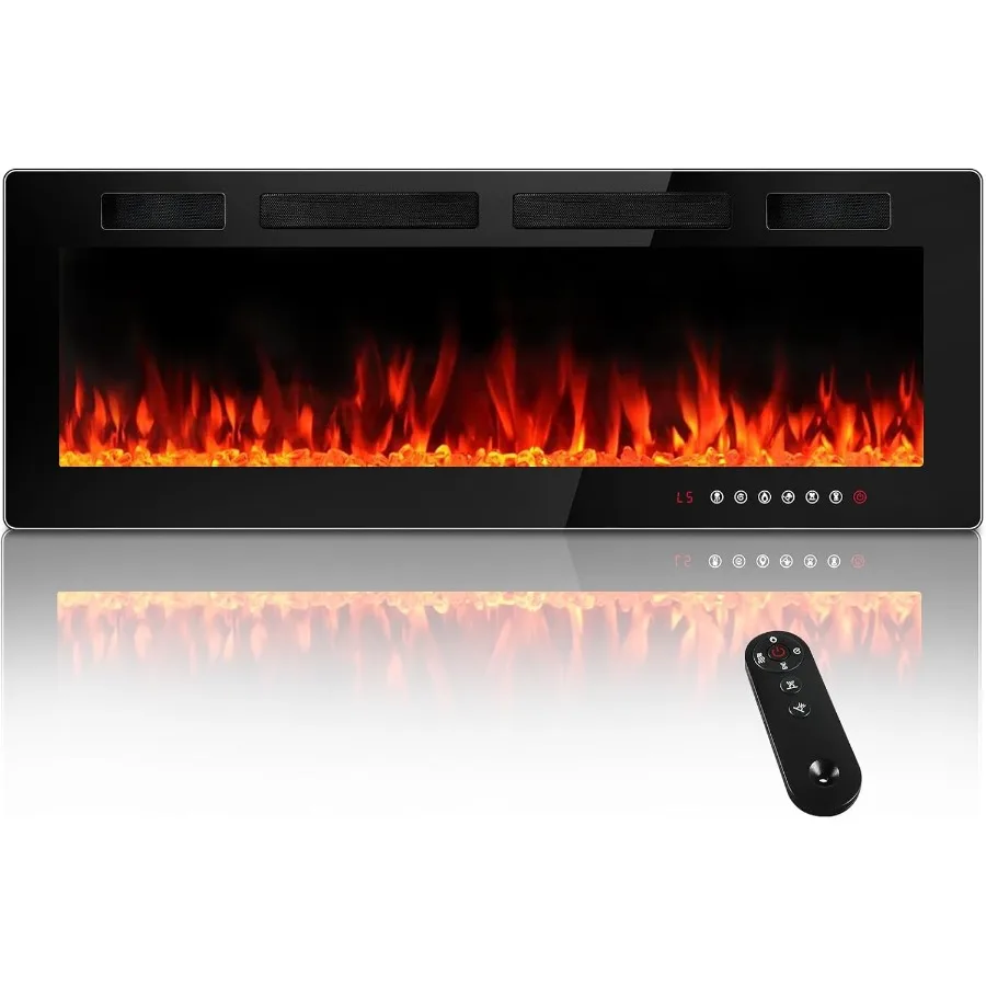 

50-дюймовый электрический камин, встраиваемый и настенный, ультратонкий бесшумный линейный электрический камин с 12 регулируемыми пламенями